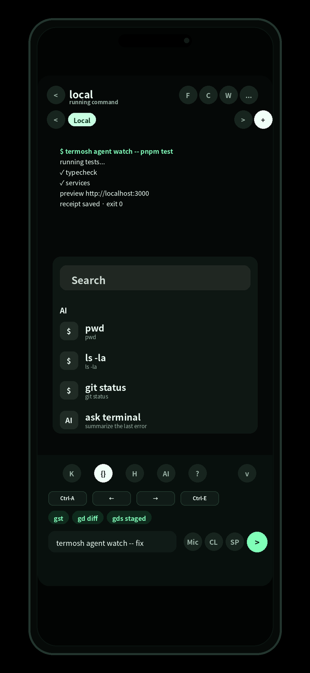 Termosh command panel screen